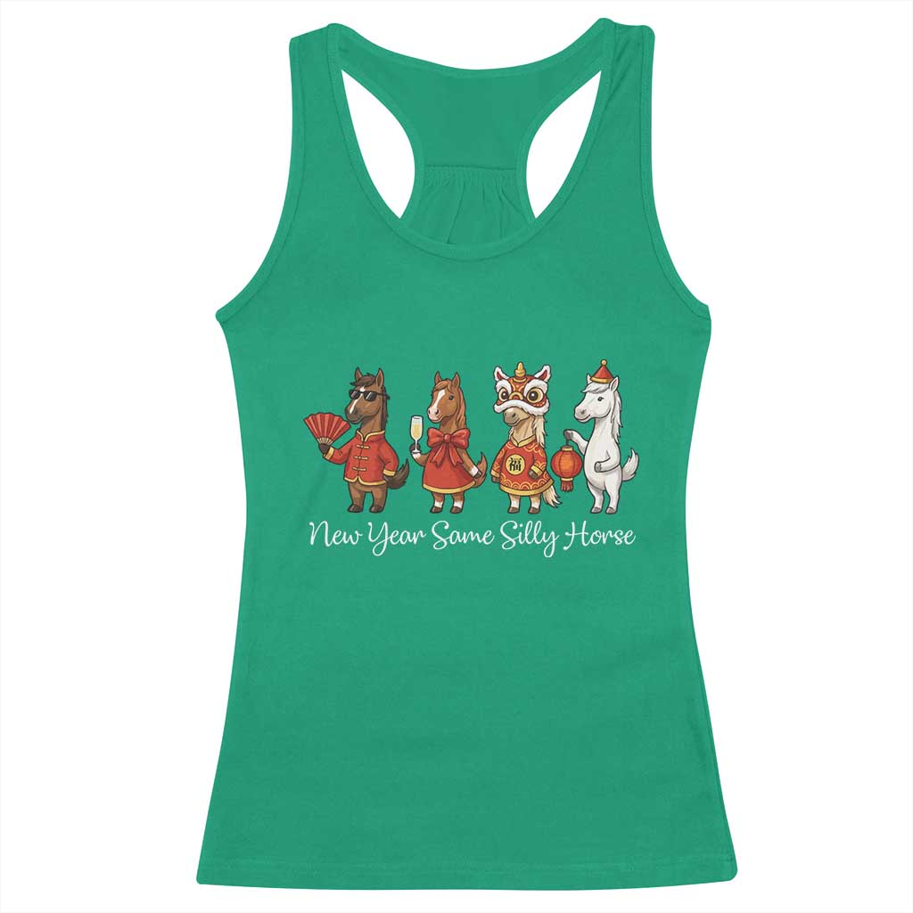 Funny Chinese New Year 2026 Racerback Tank Top New Year Same Silly Horse - Wonder Print Shop