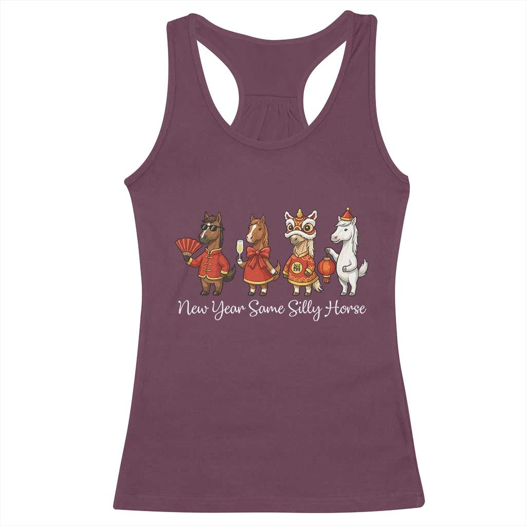 Funny Chinese New Year 2026 Racerback Tank Top New Year Same Silly Horse - Wonder Print Shop