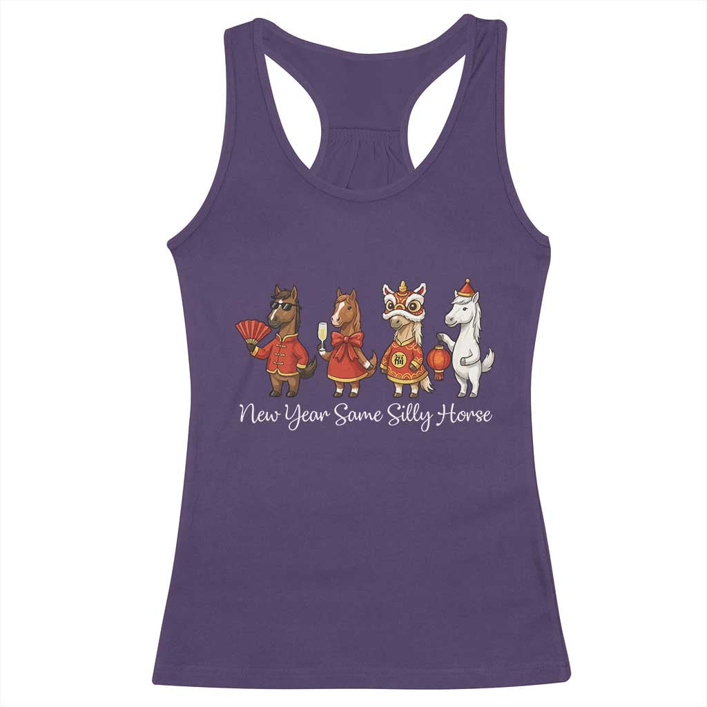 Funny Chinese New Year 2026 Racerback Tank Top New Year Same Silly Horse - Wonder Print Shop
