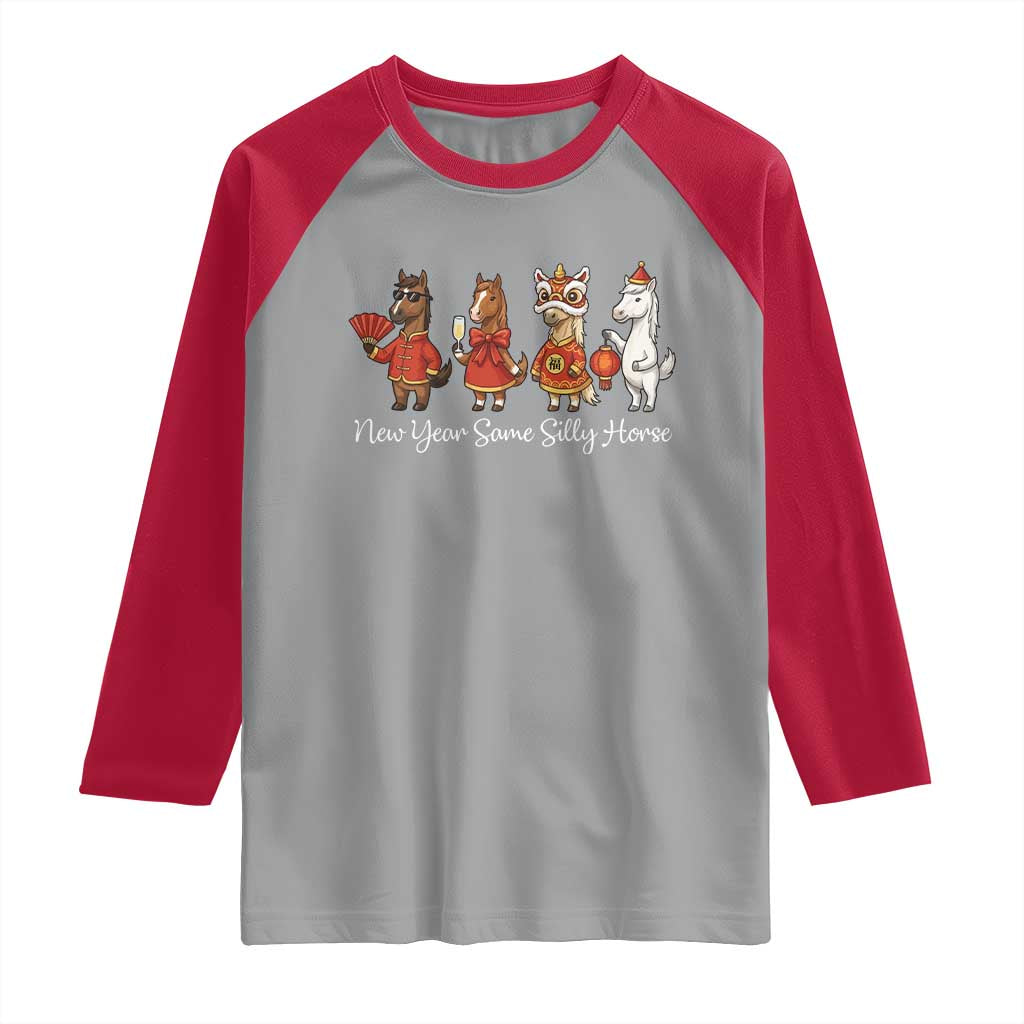 Funny Chinese New Year 2026 Raglan Shirt New Year Same Silly Horse - Wonder Print Shop