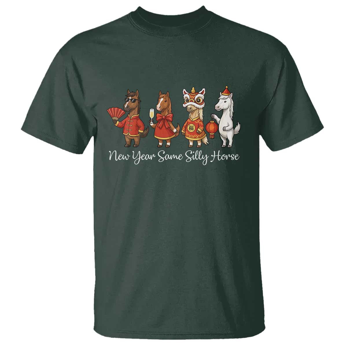 Funny Chinese New Year 2026 T Shirt New Year Same Silly Horse - Wonder Print Shop