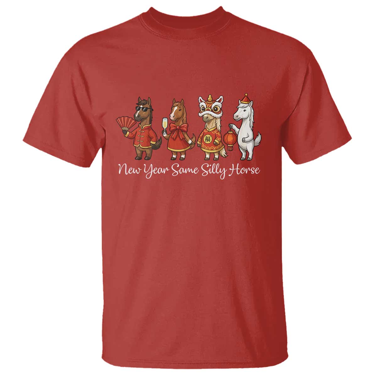 Funny Chinese New Year 2026 T Shirt New Year Same Silly Horse - Wonder Print Shop