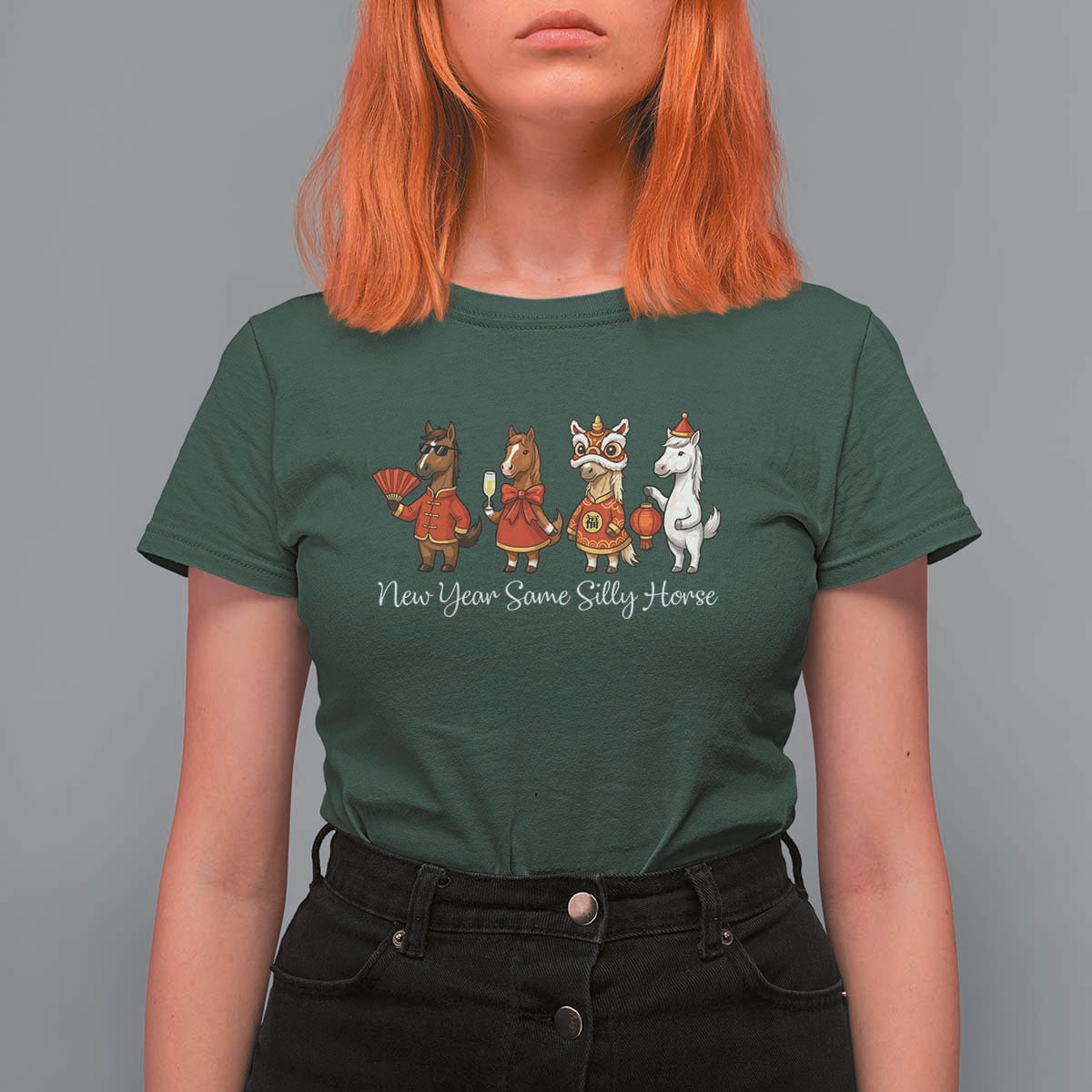 Funny Chinese New Year 2026 T Shirt For Women New Year Same Silly Horse - Wonder Print Shop