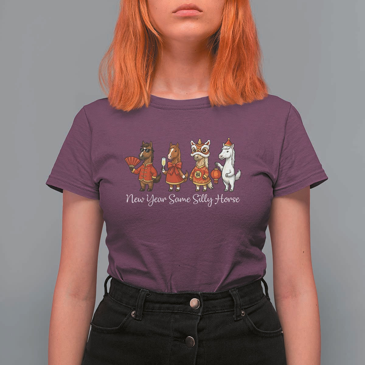 Funny Chinese New Year 2026 T Shirt For Women New Year Same Silly Horse - Wonder Print Shop