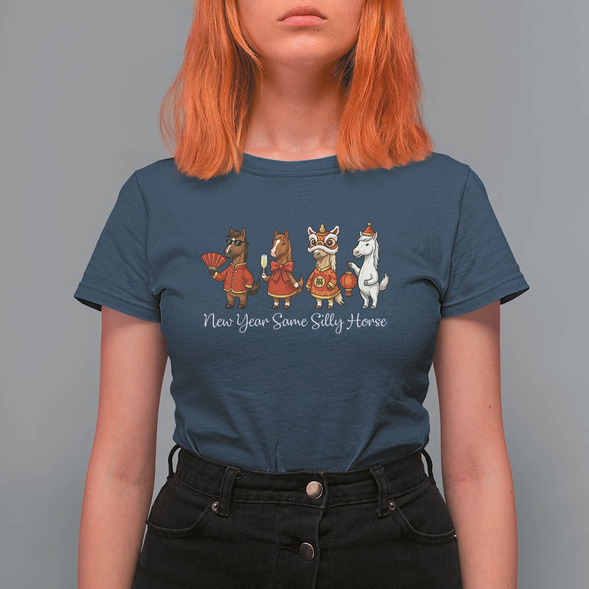 Funny Chinese New Year 2026 T Shirt For Women New Year Same Silly Horse - Wonder Print Shop