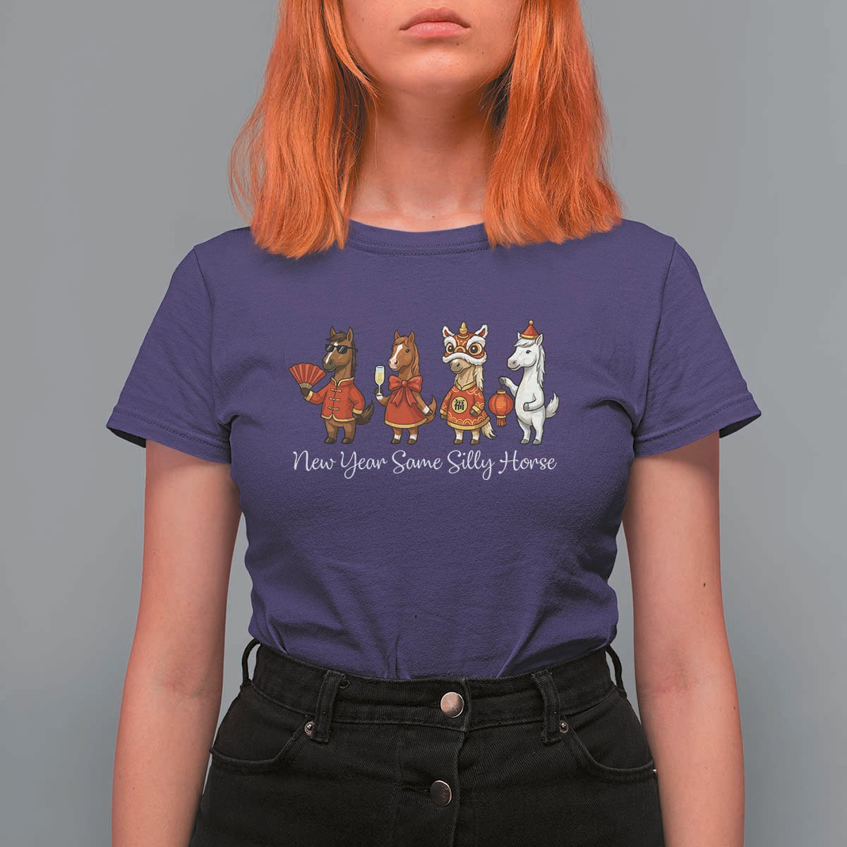 Funny Chinese New Year 2026 T Shirt For Women New Year Same Silly Horse - Wonder Print Shop