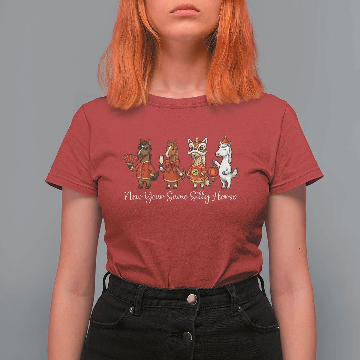 Funny Chinese New Year 2026 T Shirt For Women New Year Same Silly Horse - Wonder Print Shop