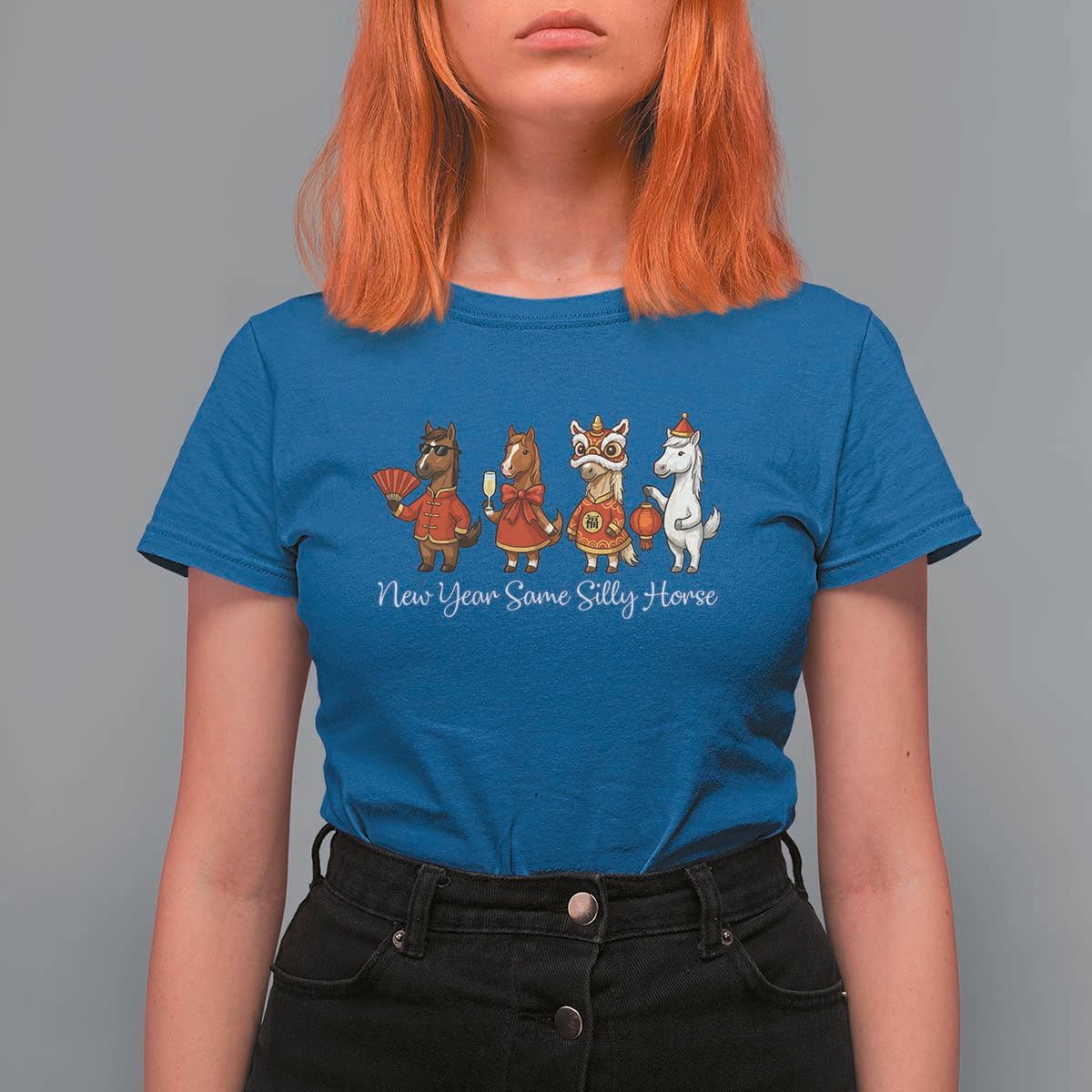 Funny Chinese New Year 2026 T Shirt For Women New Year Same Silly Horse - Wonder Print Shop
