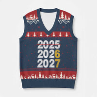 Funny 67 New Year V-Neck Knit Sweater Vest Happy New Year 2026 2027 Six Seven Meme - Wonder Print Shop