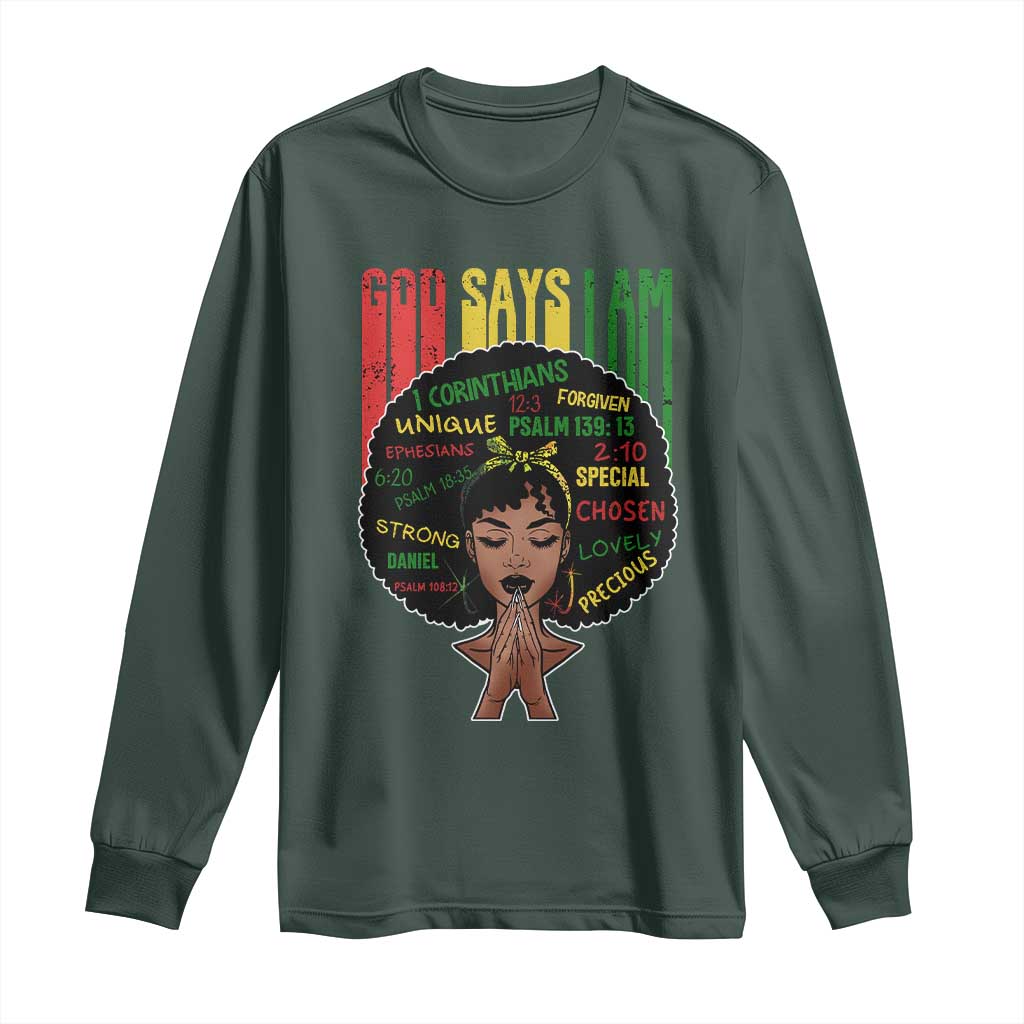 Proud Black African American Long Sleeve Shirt God Says I Am Black History Month Afro Girl