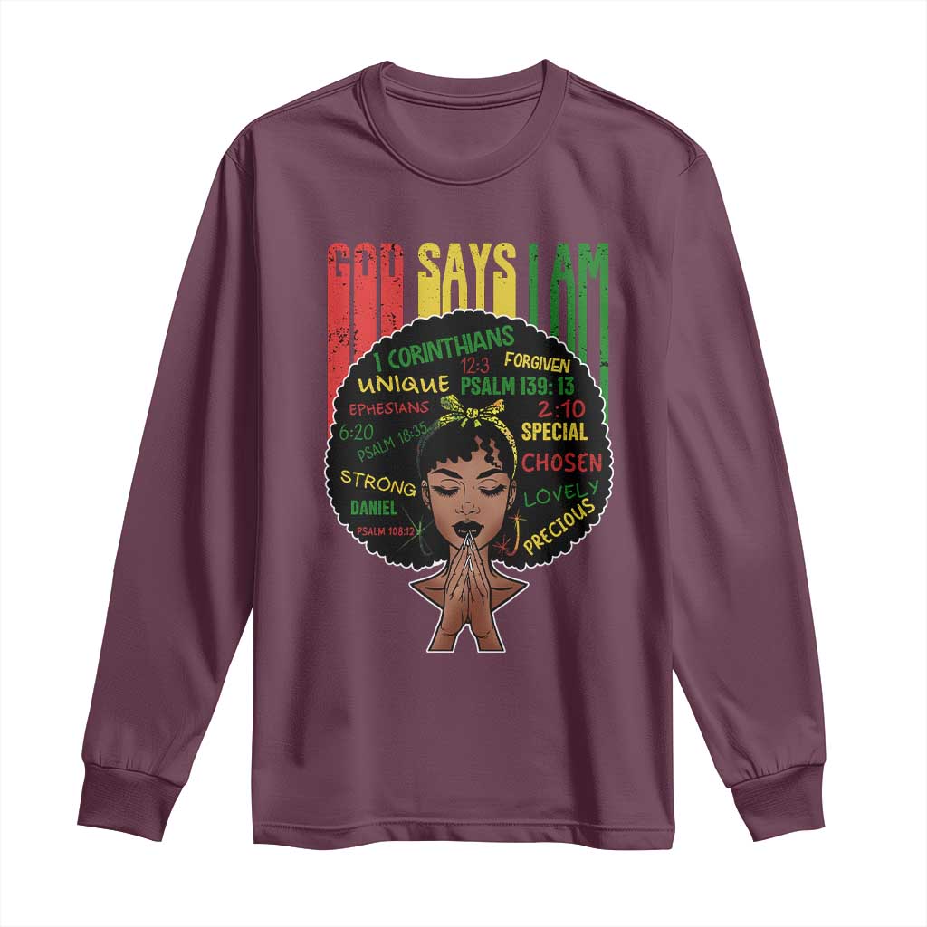 Proud Black African American Long Sleeve Shirt God Says I Am Black History Month Afro Girl