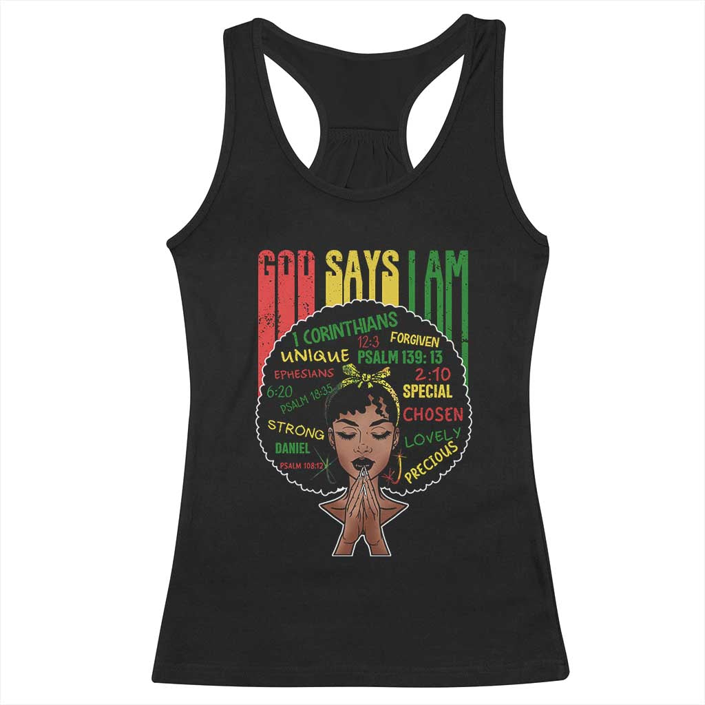 Proud Black African American Racerback Tank Top God Says I Am Black History Month Afro Girl