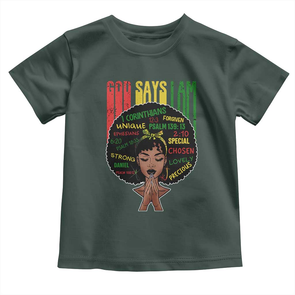 Proud Black African American Toddler T Shirt God Says I Am Black History Month Afro Girl