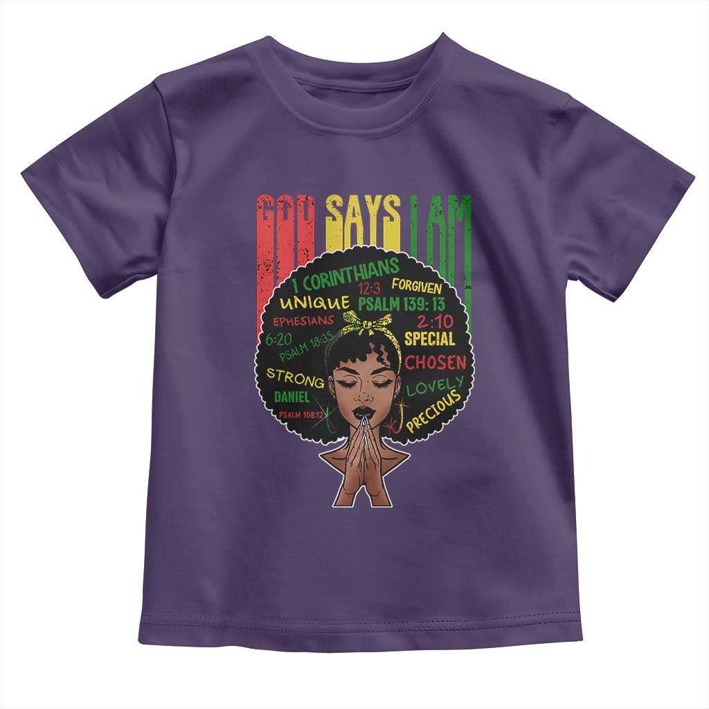 Proud Black African American Toddler T Shirt God Says I Am Black History Month Afro Girl