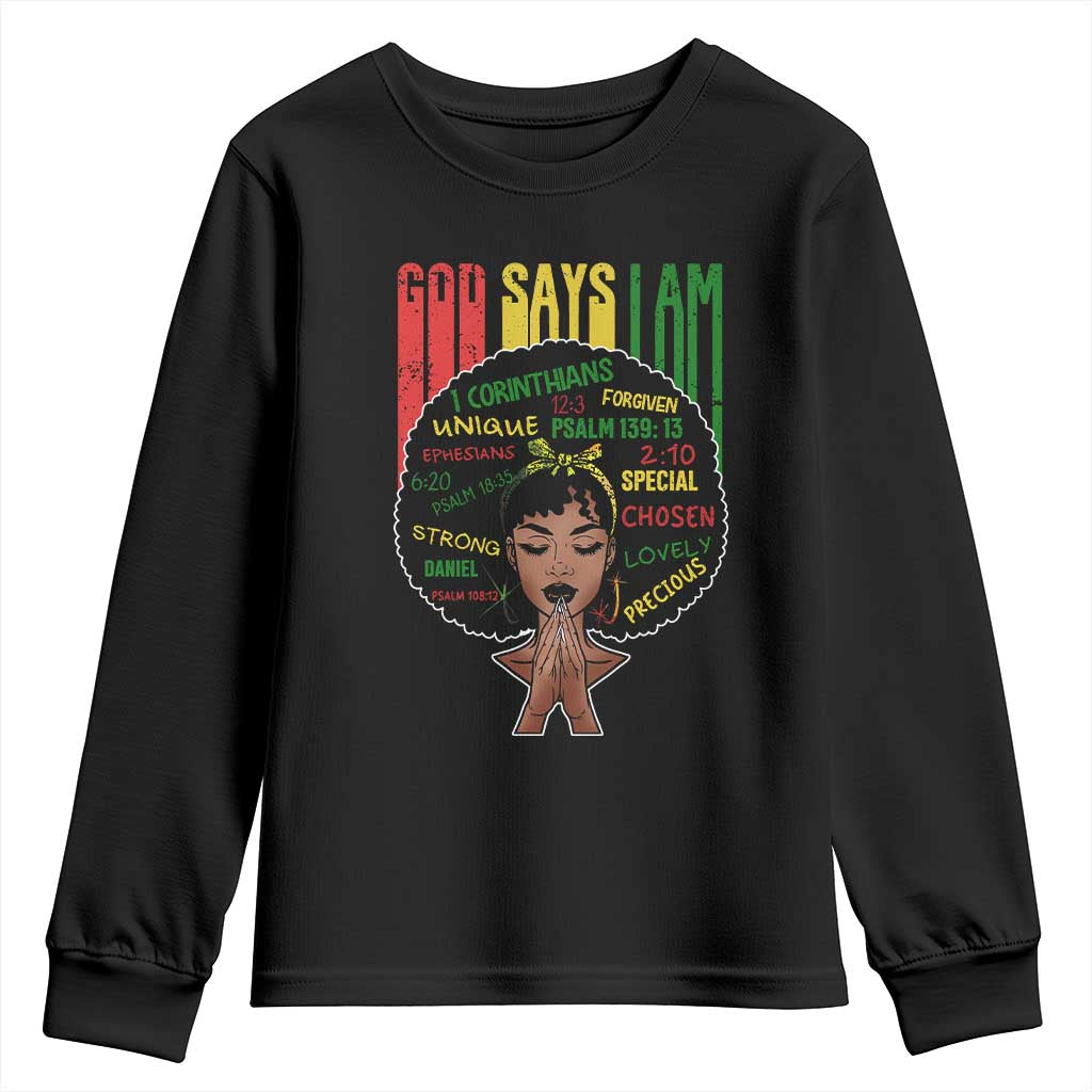 Proud Black African American Youth Sweatshirt God Says I Am Black History Month Afro Girl