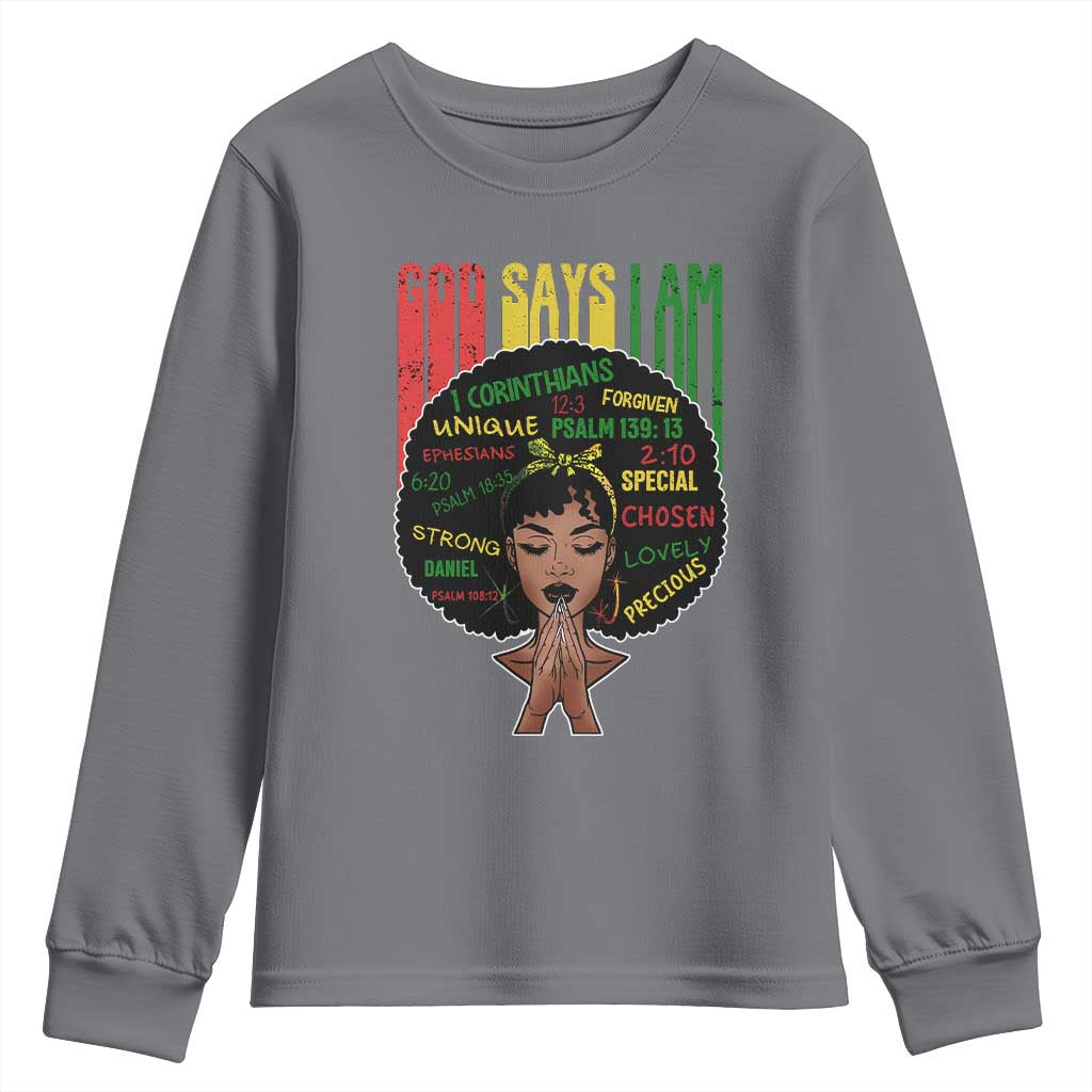 Proud Black African American Youth Sweatshirt God Says I Am Black History Month Afro Girl
