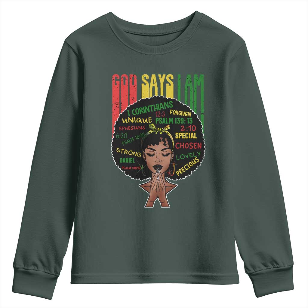Proud Black African American Youth Sweatshirt God Says I Am Black History Month Afro Girl