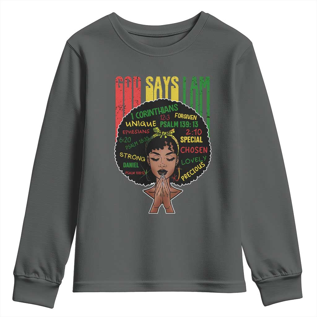 Proud Black African American Youth Sweatshirt God Says I Am Black History Month Afro Girl