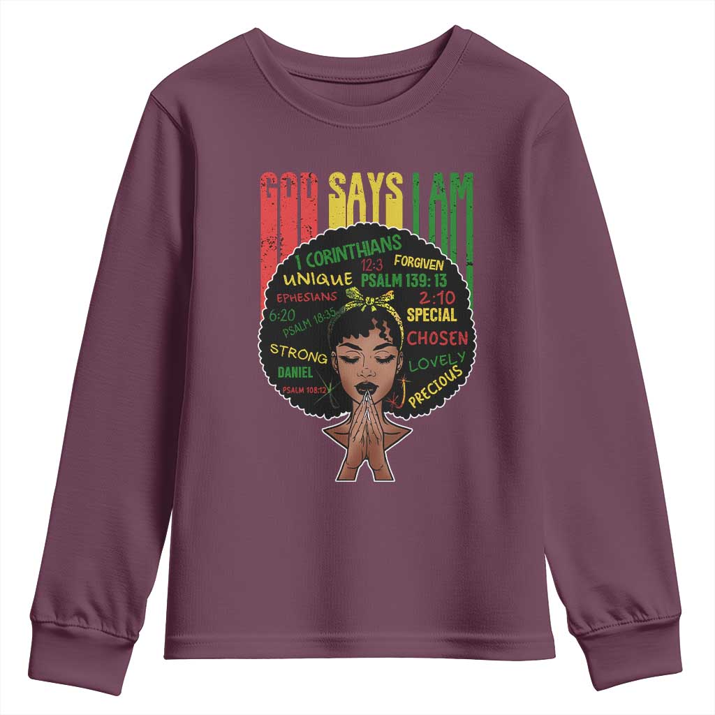 Proud Black African American Youth Sweatshirt God Says I Am Black History Month Afro Girl