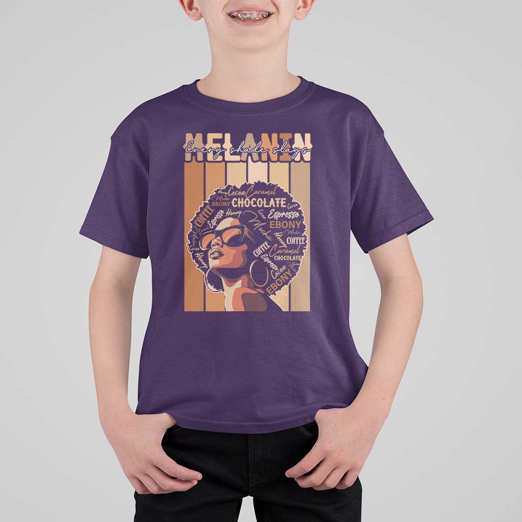 Melanin Every Shade Slays T Shirt For Kid Melanin Afro Queen African American Pride
