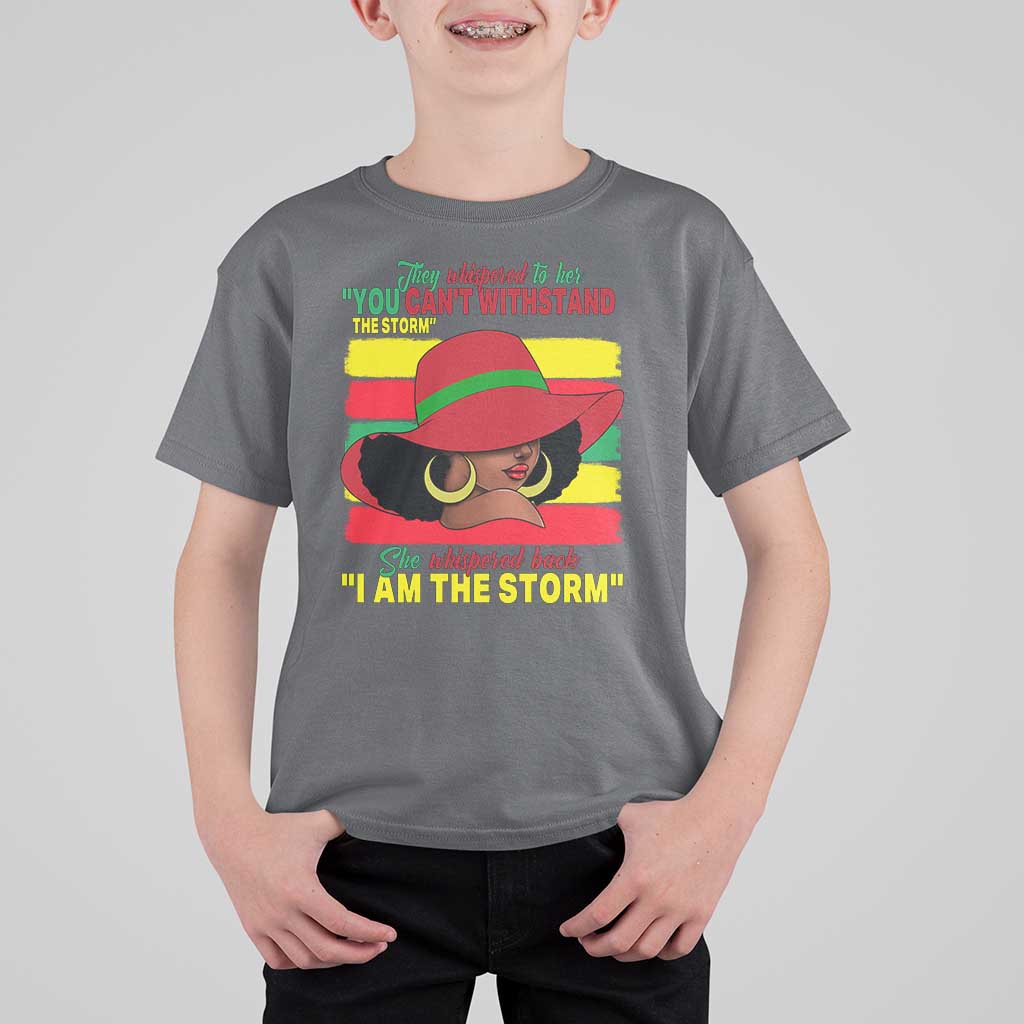 Proud Black African American T Shirt For Kid They Whispered To Her You Can't Withstand The Storm Black History Month