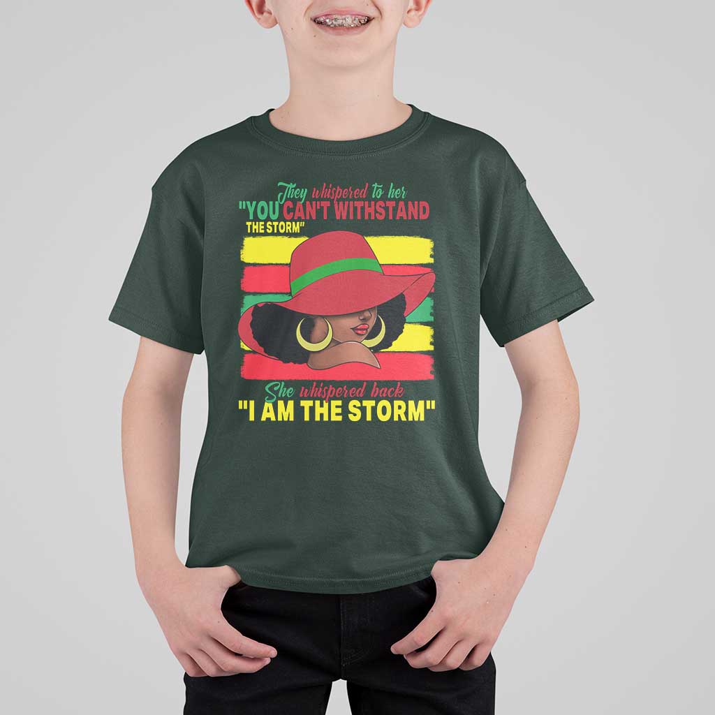 Proud Black African American T Shirt For Kid They Whispered To Her You Can't Withstand The Storm Black History Month
