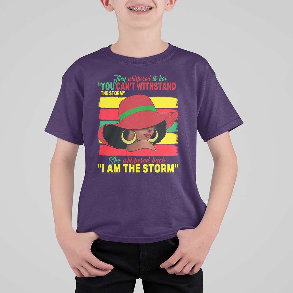 Proud Black African American T Shirt For Kid They Whispered To Her You Can't Withstand The Storm Black History Month