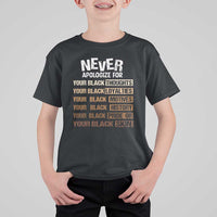 Never Apologize For Your Black Thoughts Loyalties Motives History Pride Or Skin T Shirt For Kid African American Black History Month