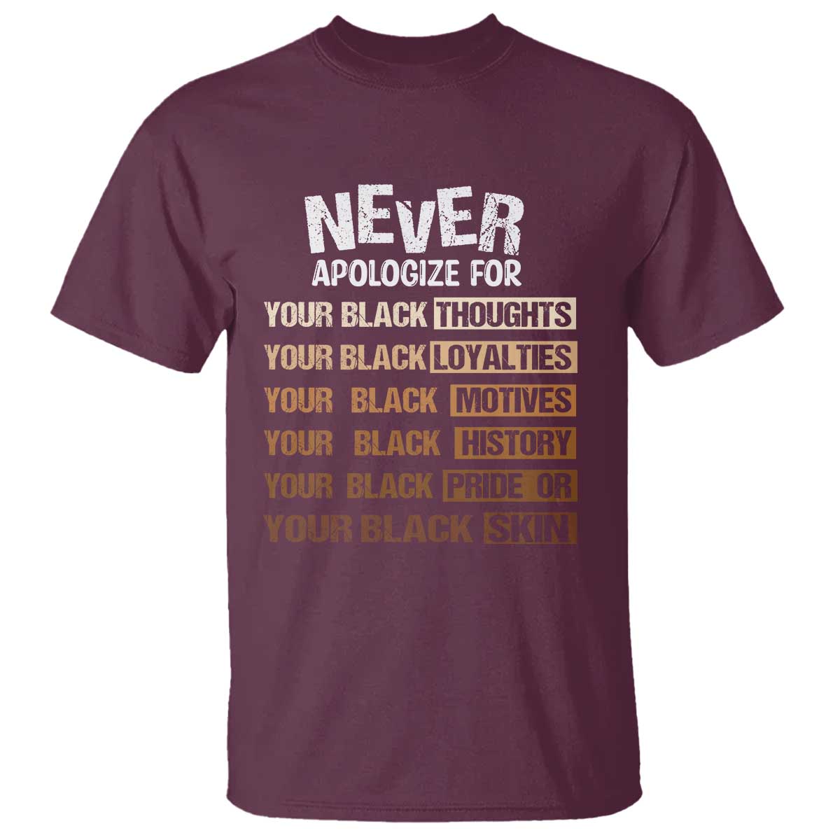 Never Apologize For Your Black Thoughts Loyalties Motives History Pride Or Skin T Shirt African American Black History Month