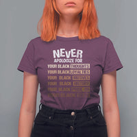 Never Apologize For Your Black Thoughts Loyalties Motives History Pride Or Skin T Shirt For Women African American Black History Month