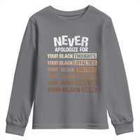 Never Apologize For Your Black Thoughts Loyalties Motives History Pride Or Skin Youth Sweatshirt African American Black History Month