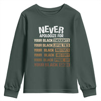 Never Apologize For Your Black Thoughts Loyalties Motives History Pride Or Skin Youth Sweatshirt African American Black History Month