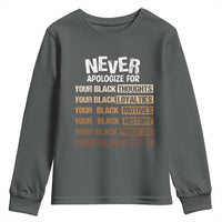 Never Apologize For Your Black Thoughts Loyalties Motives History Pride Or Skin Youth Sweatshirt African American Black History Month