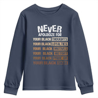 Never Apologize For Your Black Thoughts Loyalties Motives History Pride Or Skin Youth Sweatshirt African American Black History Month