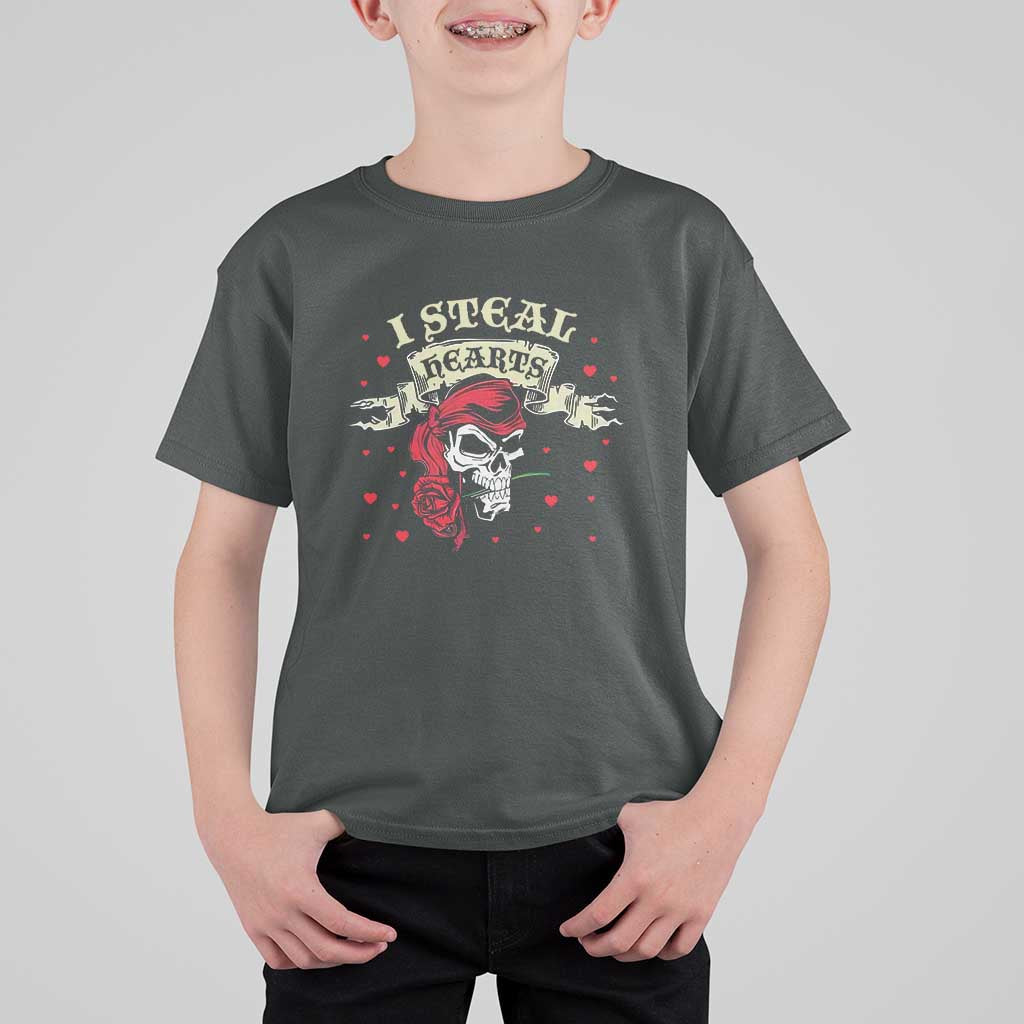 Funny Valentine's Day Pirate T Shirt For Kid I Steal Hearts Rose