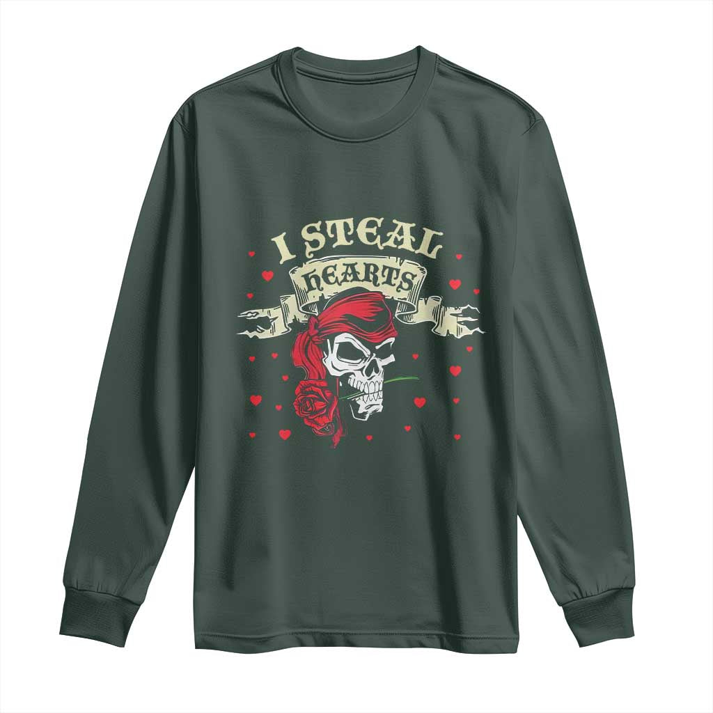 Funny Valentine's Day Pirate Long Sleeve Shirt I Steal Hearts Rose