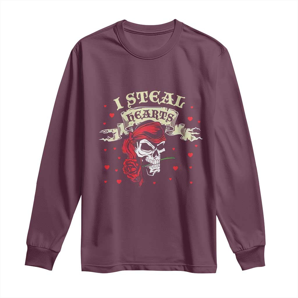 Funny Valentine's Day Pirate Long Sleeve Shirt I Steal Hearts Rose