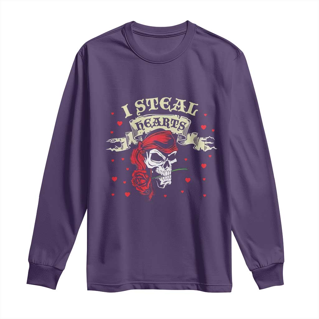 Funny Valentine's Day Pirate Long Sleeve Shirt I Steal Hearts Rose