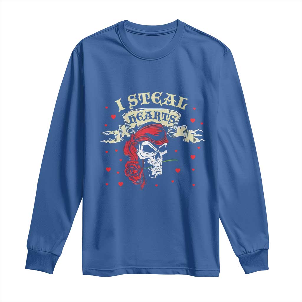 Funny Valentine's Day Pirate Long Sleeve Shirt I Steal Hearts Rose