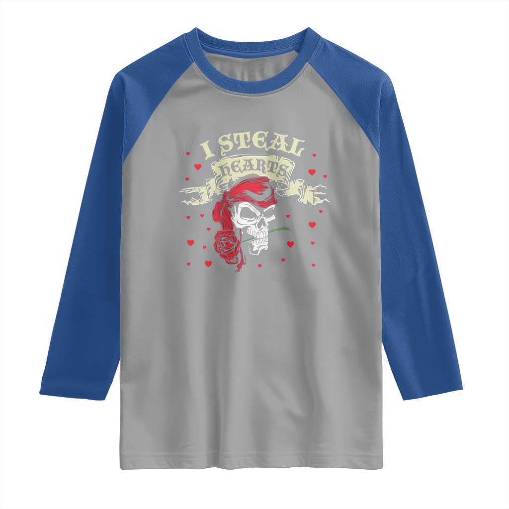Funny Valentine's Day Pirate Raglan Shirt I Steal Hearts Rose