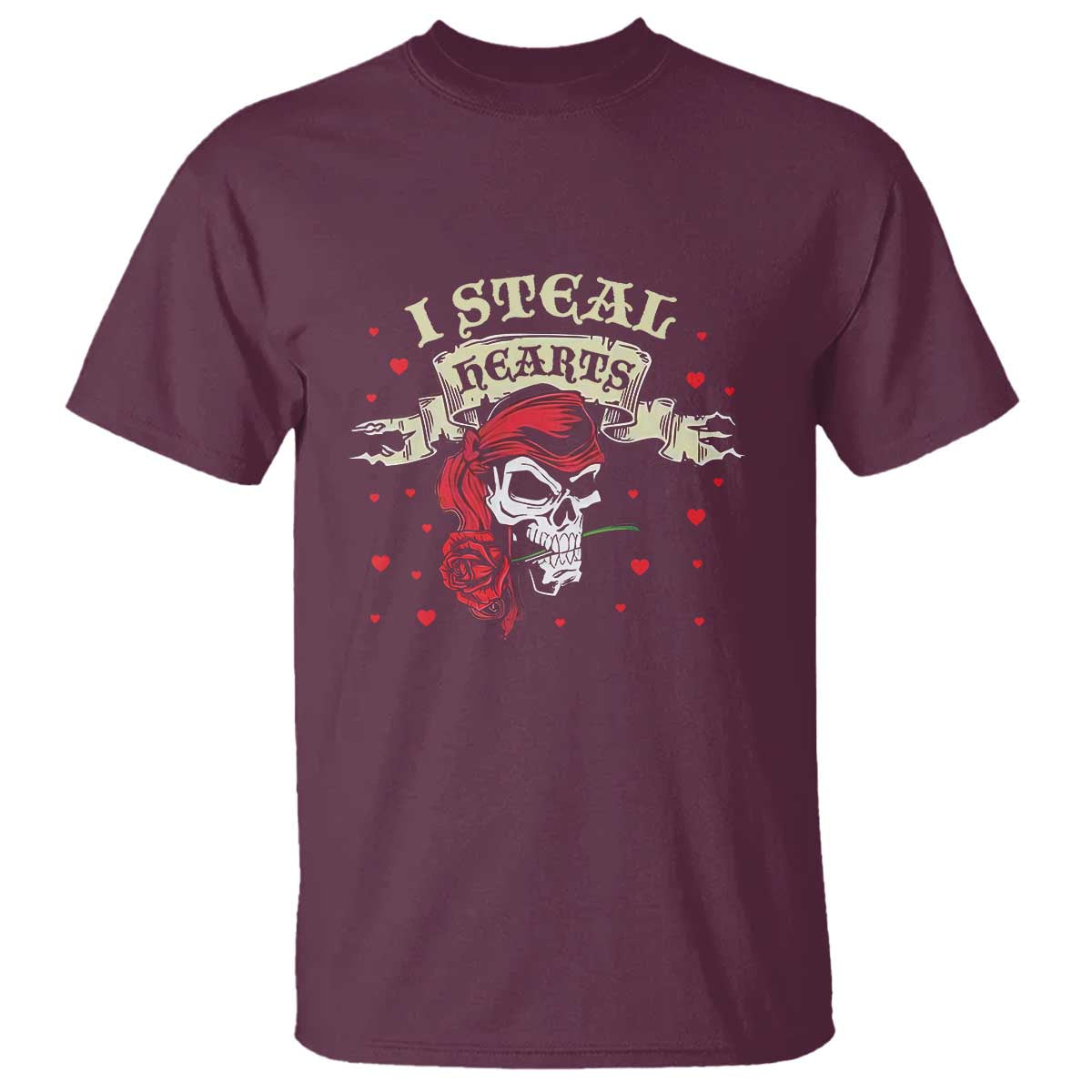 Funny Valentine's Day Pirate T Shirt I Steal Hearts Rose