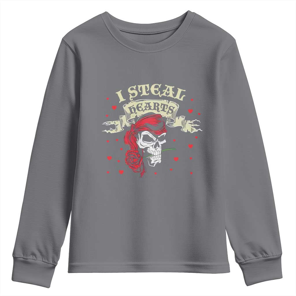 Funny Valentine's Day Pirate Youth Sweatshirt I Steal Hearts Rose