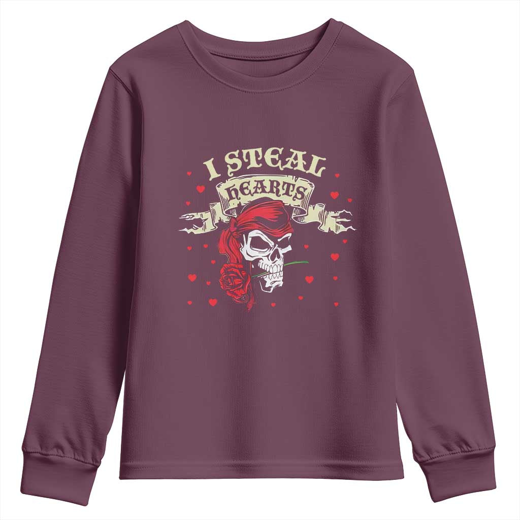 Funny Valentine's Day Pirate Youth Sweatshirt I Steal Hearts Rose