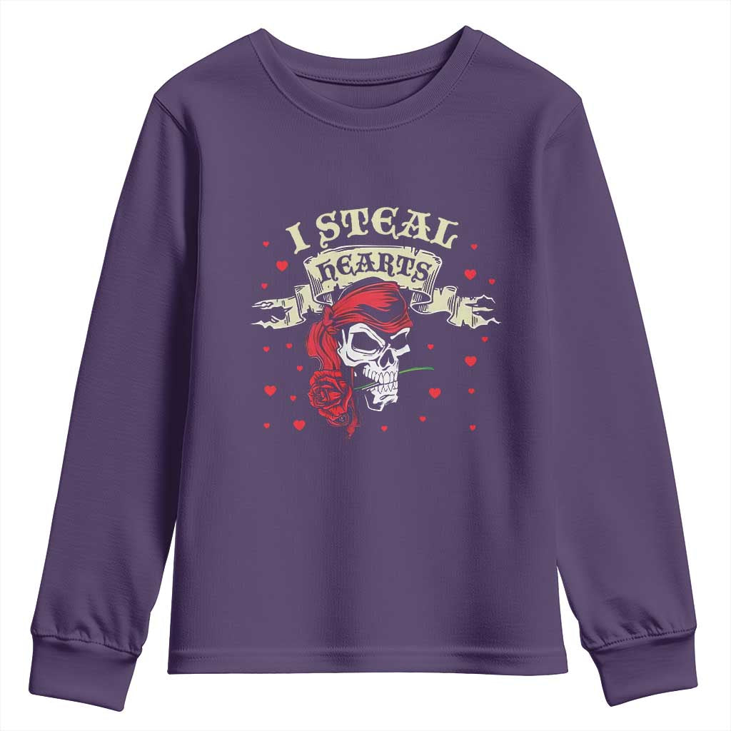 Funny Valentine's Day Pirate Youth Sweatshirt I Steal Hearts Rose