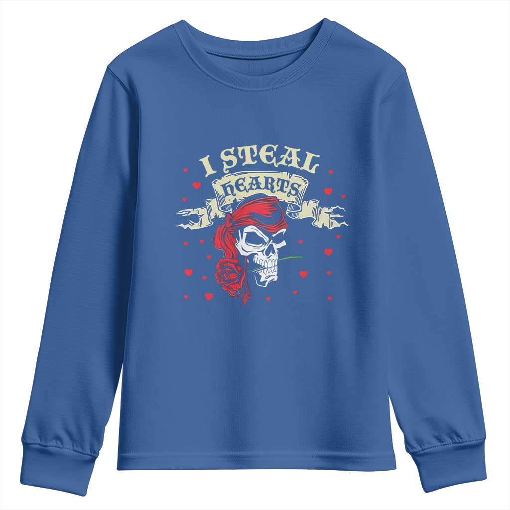 Funny Valentine's Day Pirate Youth Sweatshirt I Steal Hearts Rose