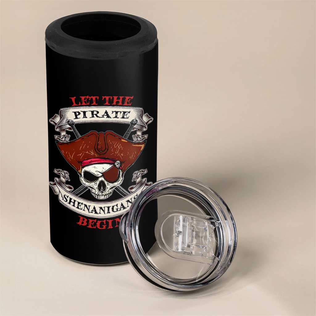 Let The Pirate Shenanigans Begin 4 in 1 Can Cooler Tumbler Funny Crossbones Freebooter - Wonder Print Shop