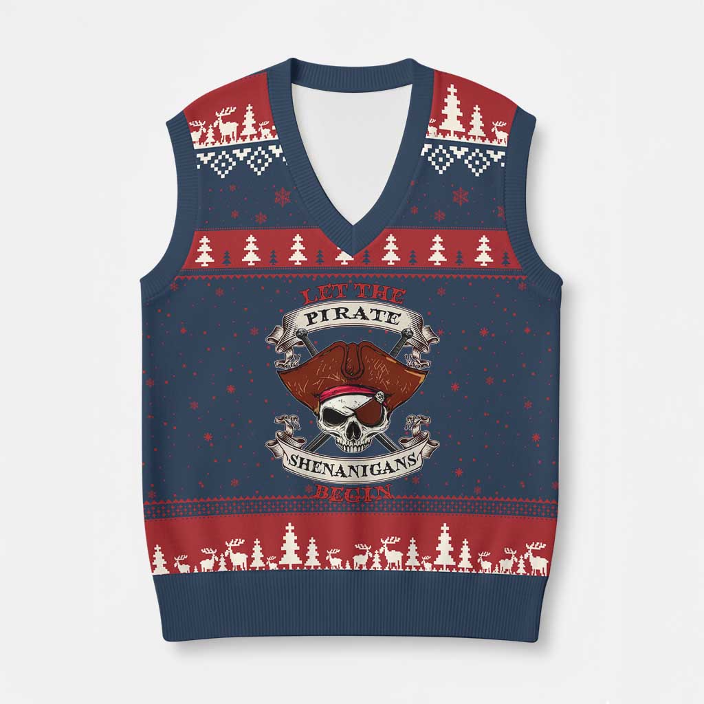 Let The Pirate Shenanigans Begin V-Neck Knit Sweater Vest Funny Crossbones Freebooter - Wonder Print Shop