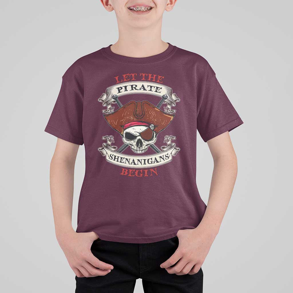 Let The Pirate Shenanigans Begin T Shirt For Kid Funny Crossbones Freebooter - Wonder Print Shop