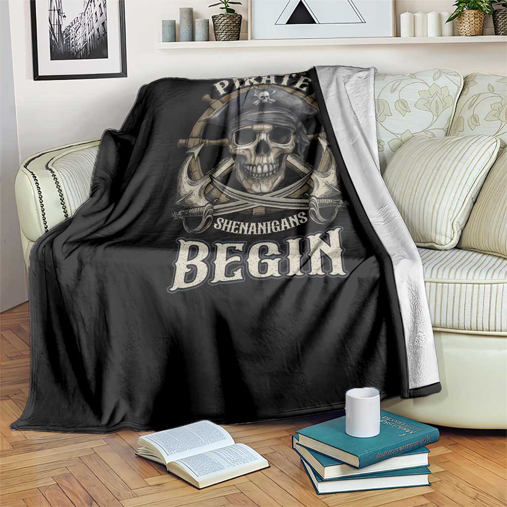 Funny Let The Pirate Shenanigans Begin Throw Blanket Vintage Captain Crossbones Freebooter - Wonder Print Shop
