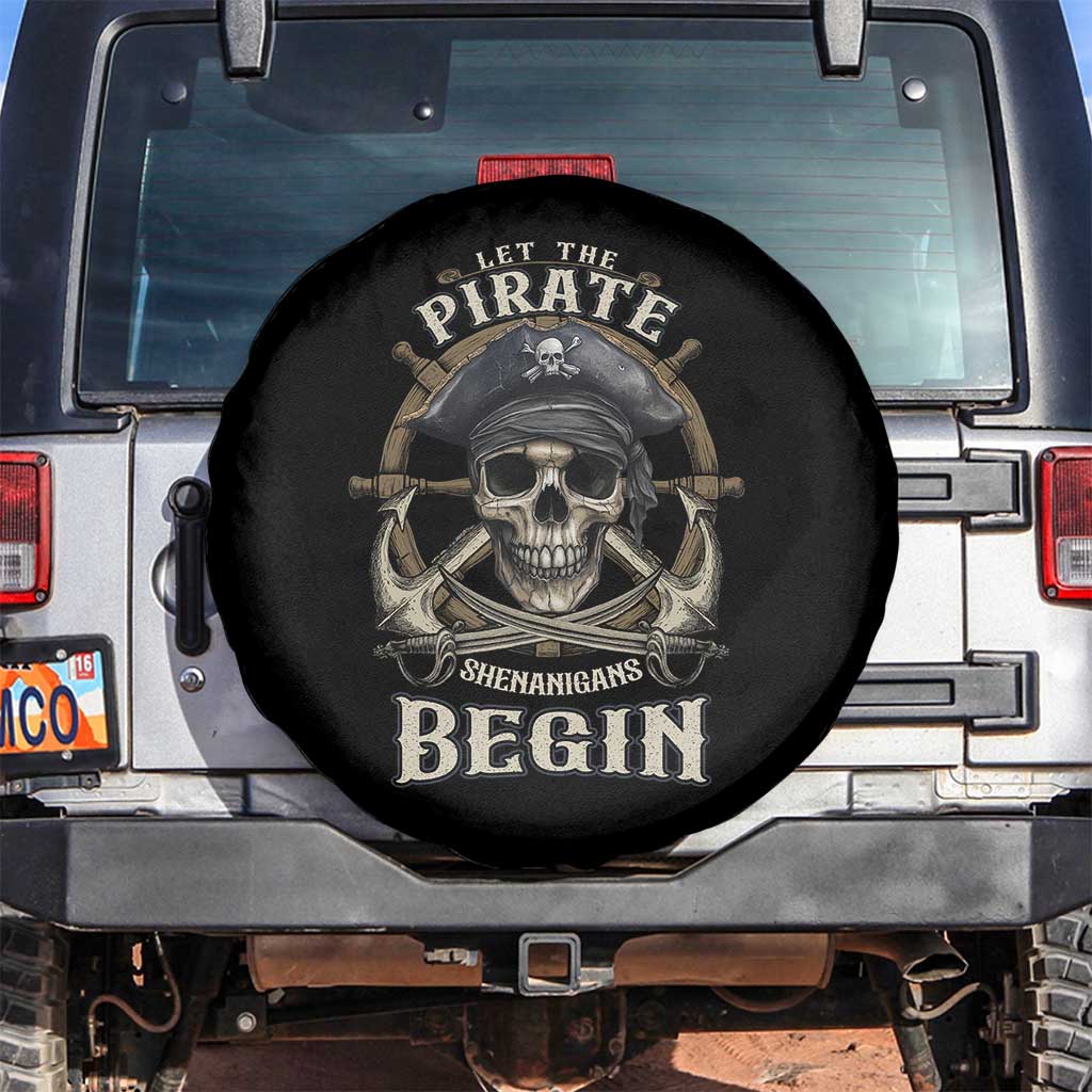 Funny Let The Pirate Shenanigans Begin Spare Tire Cover Vintage Captain Crossbones Freebooter - Wonder Print Shop